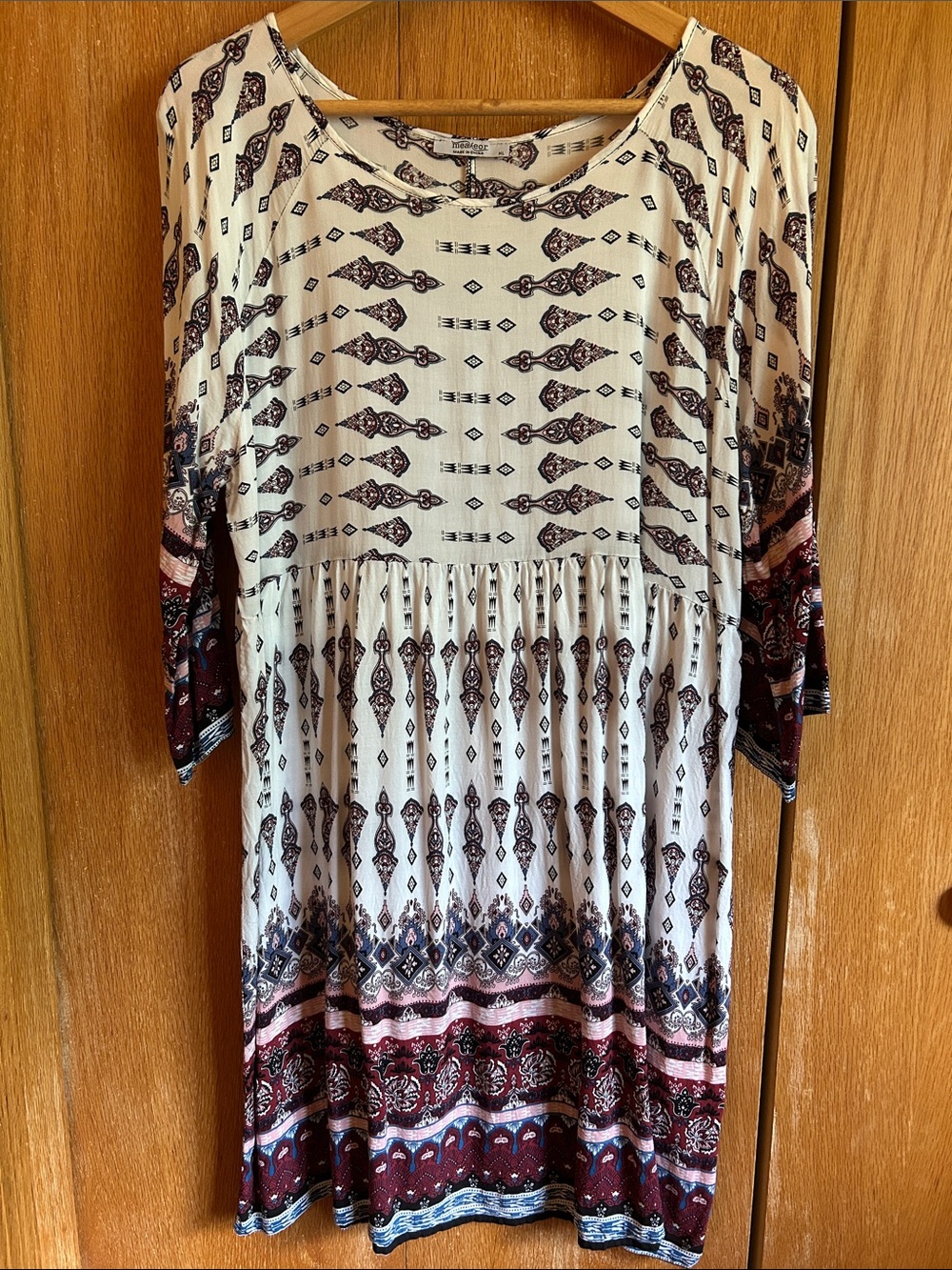 Meaveor Cream Printed Boho Tunic Dress